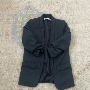 Ruched sleeve long blazer